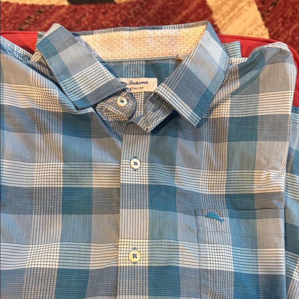 Tommy Bahama Blue and White Checkered Shirt